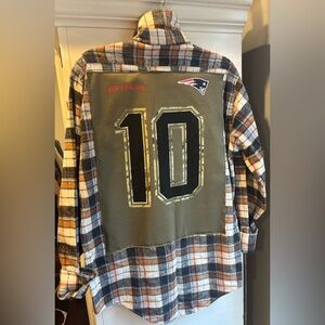 Drake Maye #10 custom Plaid Flannel Shirt with NE #10 Patriots Patch on back